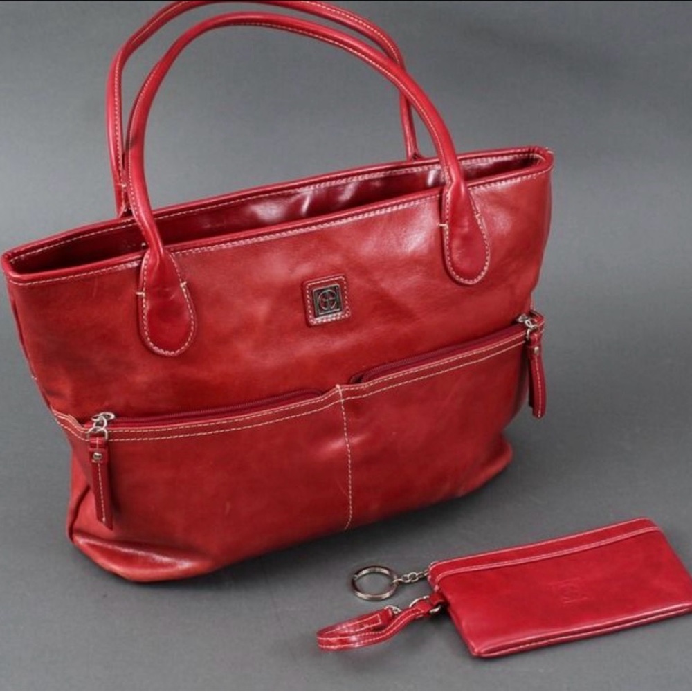 Giani Bernini Red Leather Tote with  matching wristlet